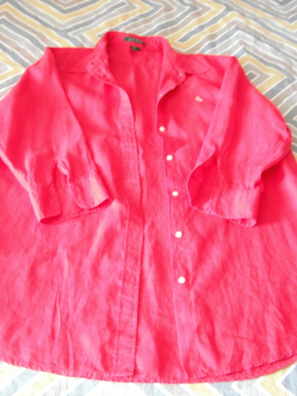 Ralph Lauren Button Down Shirt Woman Size -L 100% Linen Red! (not pink)